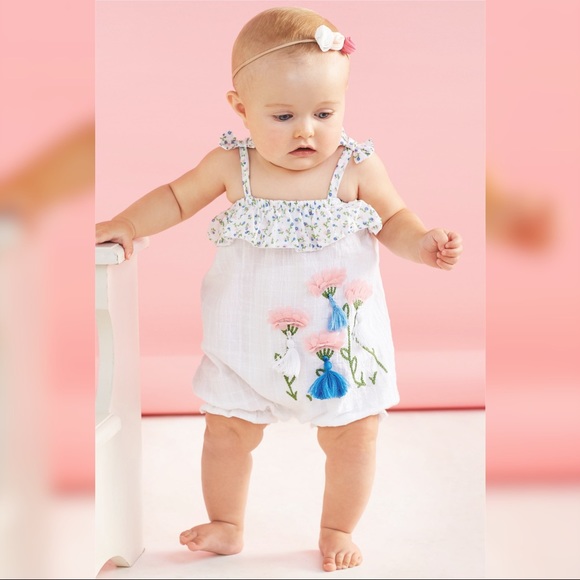 SOLD NWT Chiffon Embroidered Baby Flower Bubble Romper - Picture 4 of 5